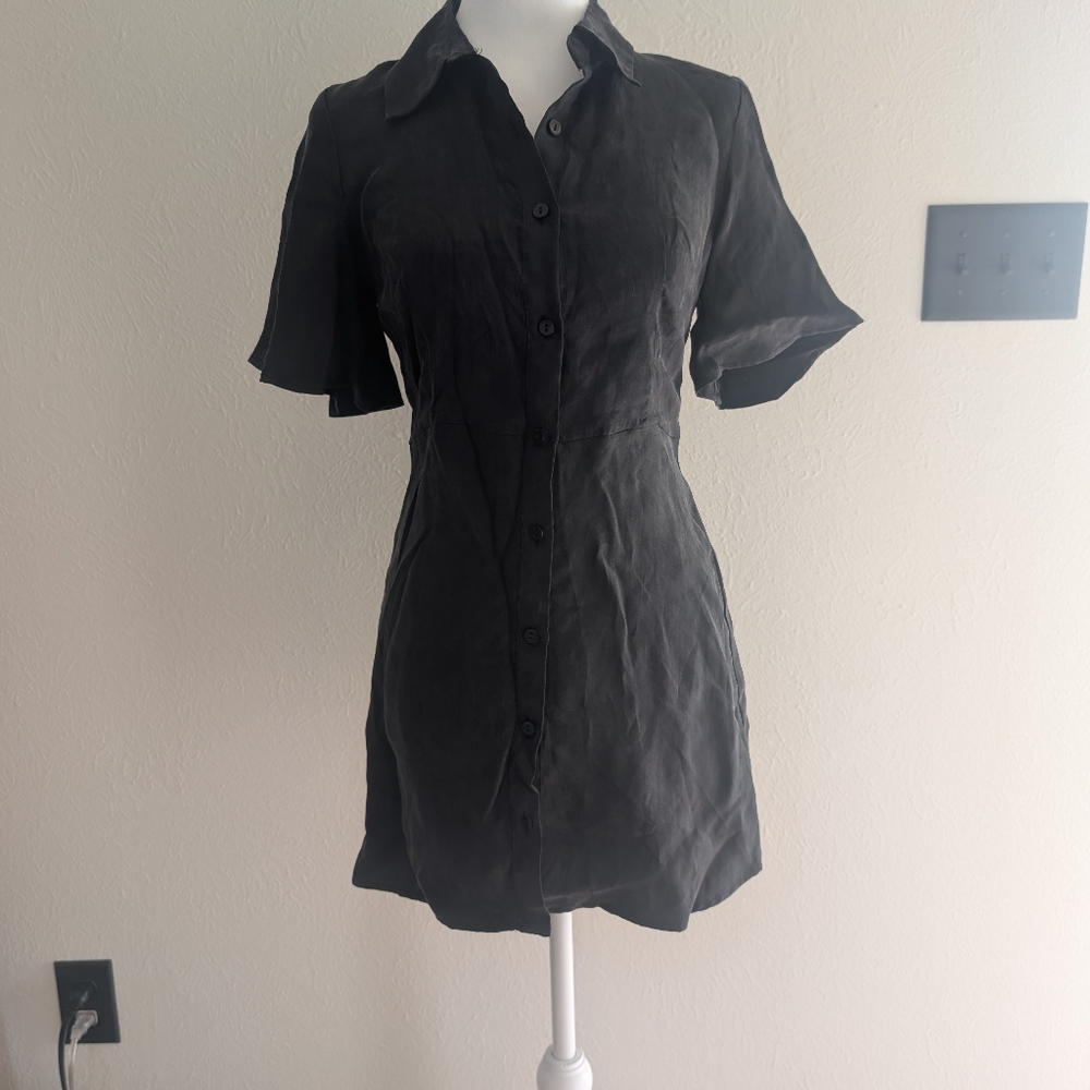 NWT ZARA Charcoal Gray Button Up Mini Dress XS